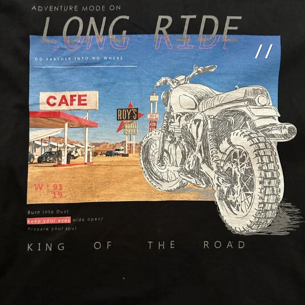Black Short Sleeves Back To Back Design Tshirt “Long Ride” BNWT Large - Picture 3 of 5